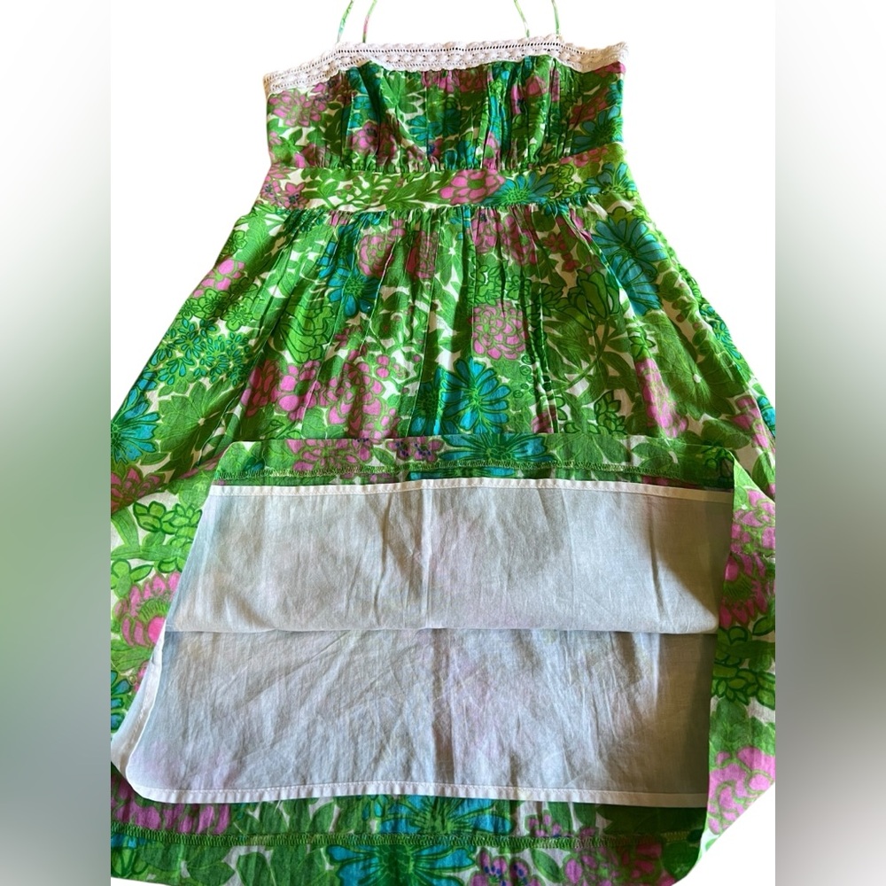 MILLY Green Pink Floral Garden Sun Dress Lace Trim *As Seen on Dexter TV* Sz 2 - Picture 8 of 14